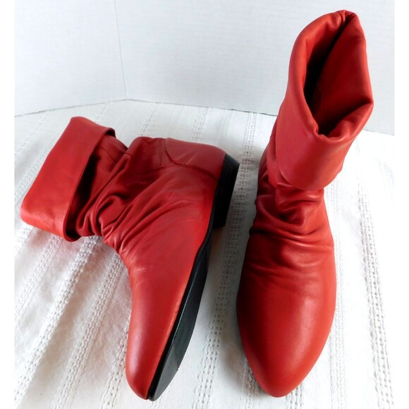 Vintage 80s Red Genuine Leather Slouch Boots Women’s 7.5 Flats, Cuffable NEW - Picture 9 of 13